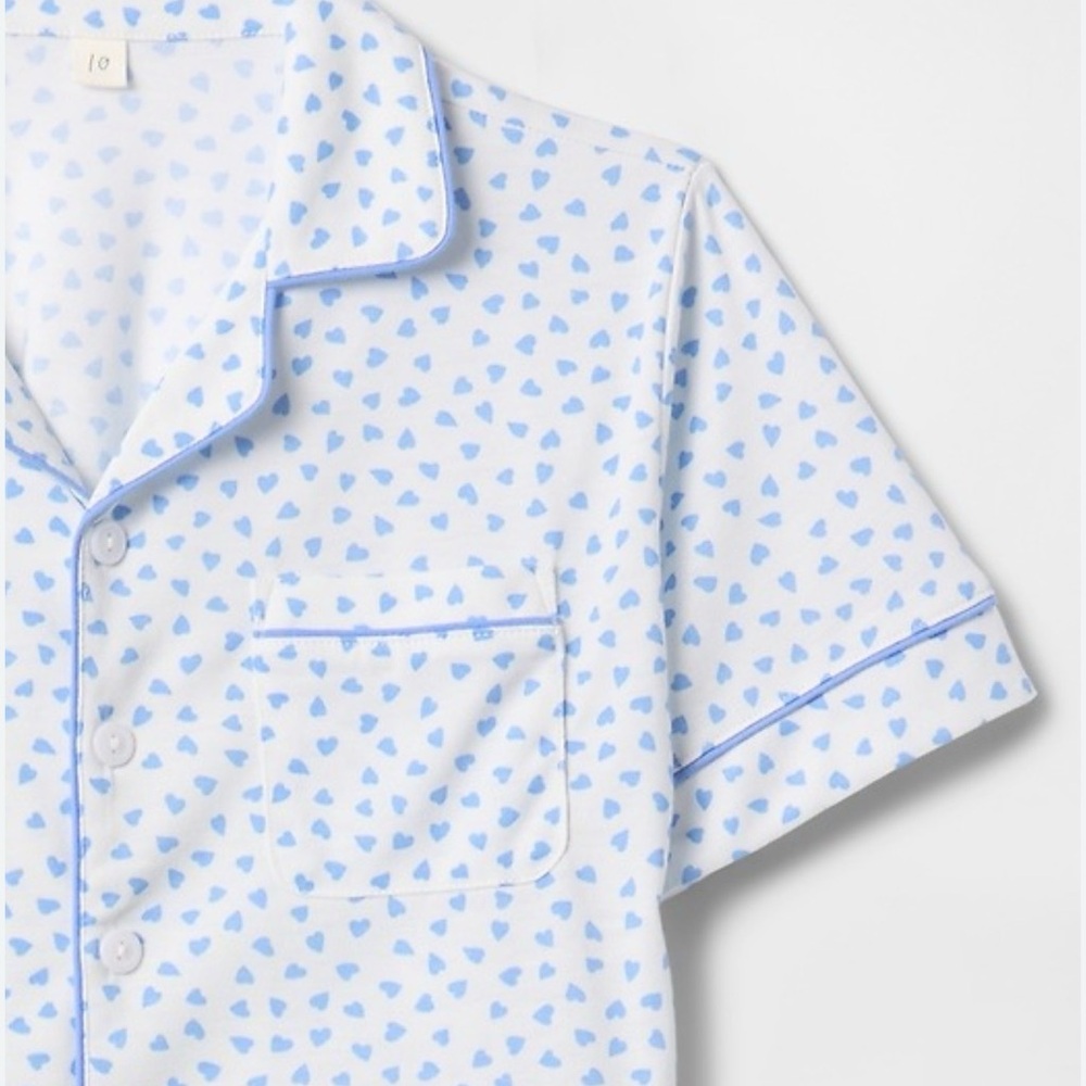 GAP Kids Size 12 White and Blue Heart Pajama Top